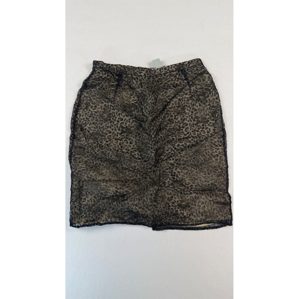 August Silk Logic Women Black Floral Burnout Pencil Skirt Tan Lined Size 10